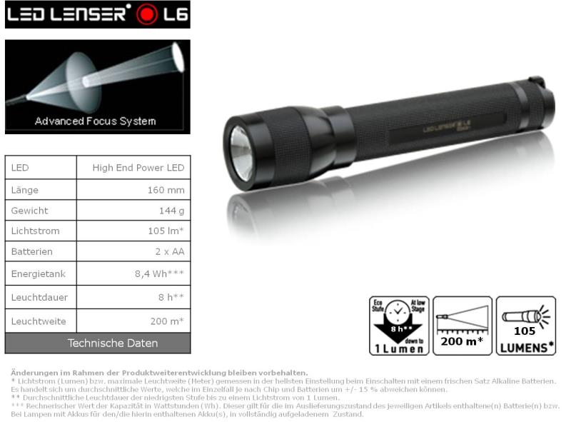 Linterna LED LENSER L6 Policarbonato 105 Lúmenes.7009