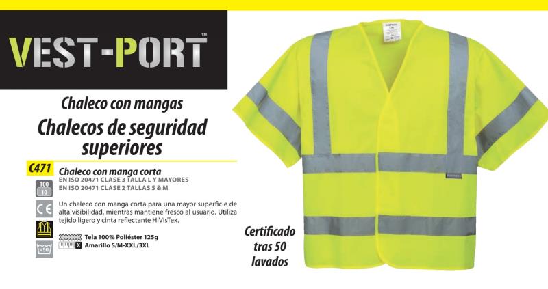 Chaleco alta visibilidad Portwest® manga corta.C471